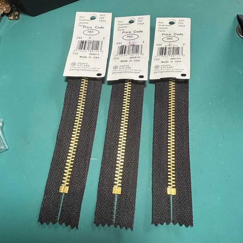 Coats & Clark 5 Inch Pocket Zippers Black Brass‎ Metal Teeth Lot of 3 F63 USA